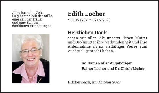 Traueranzeige von Edith Löcher von Siegener Zeitung