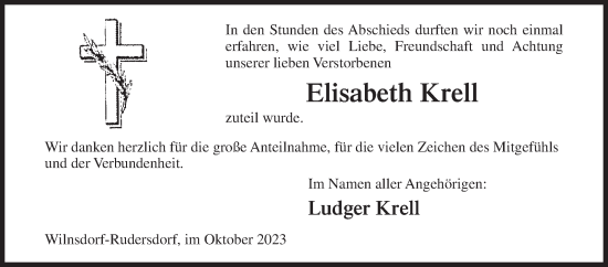 Traueranzeige von Elisabeth Krell von Siegener Zeitung