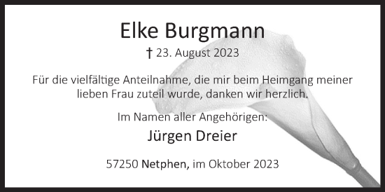 Traueranzeige von Elke Burgmann von Siegener Zeitung