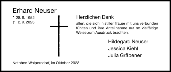 Traueranzeige von Erhard Neuser von Siegener Zeitung