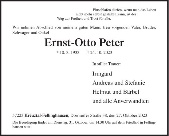 Traueranzeige von Ernst-Otto Peter von Siegener Zeitung