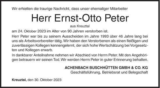 Traueranzeige von Ernst-Otto Peter von Siegener Zeitung