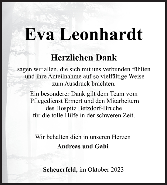 Traueranzeige von Eva Leonhardt von Siegener Zeitung