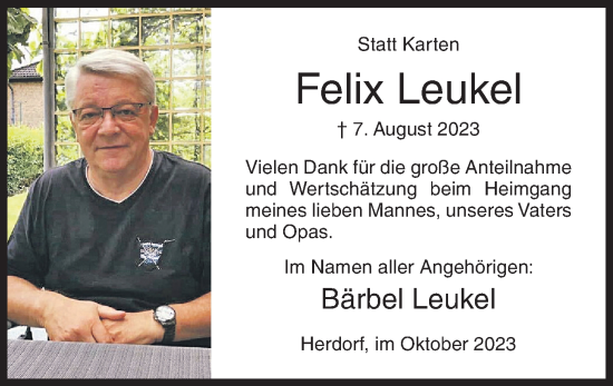 Traueranzeige von Felix  Leukel von Siegener Zeitung