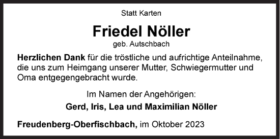 Traueranzeige von Friedel Nöller von Siegener Zeitung