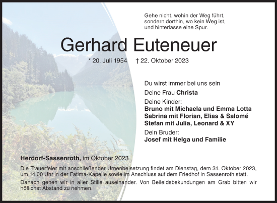 Traueranzeige von Gerhard Euteneuer von Siegener Zeitung