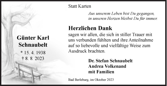 Traueranzeige von Günter Karl Schnaubelt von Siegener Zeitung