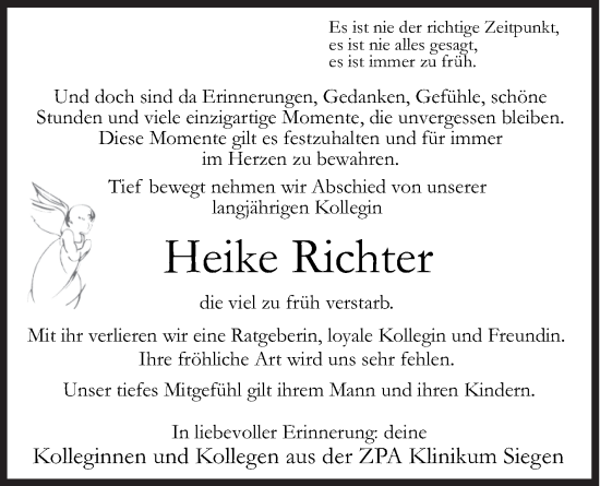Traueranzeige von Heike Richter von Siegener Zeitung