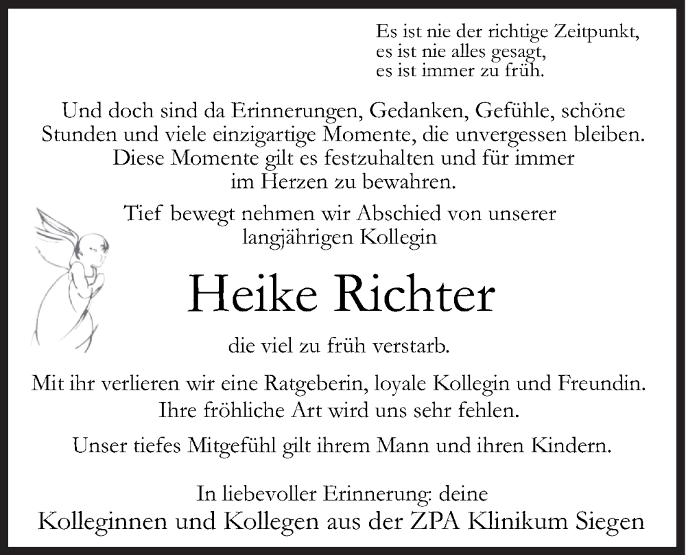  Traueranzeige für Heike Richter vom 21.10.2023 aus Siegener Zeitung