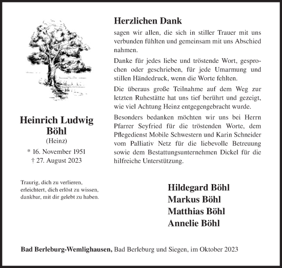 Traueranzeige von Heinrich Böhl von Siegener Zeitung
