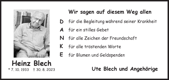 Traueranzeige von Heinz Blech von Siegener Zeitung
