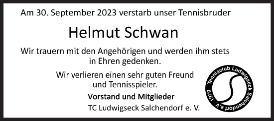 Traueranzeige von Helmut Schwan von Siegener Zeitung