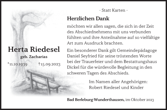 Traueranzeige von Herta Riedesel von Siegener Zeitung