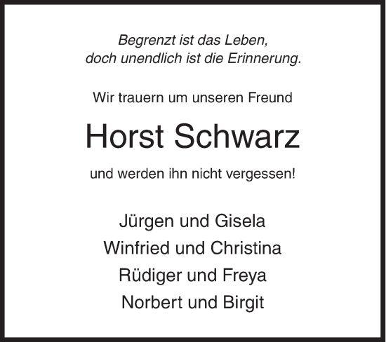 Traueranzeige von Horst Schwarz von Siegener Zeitung