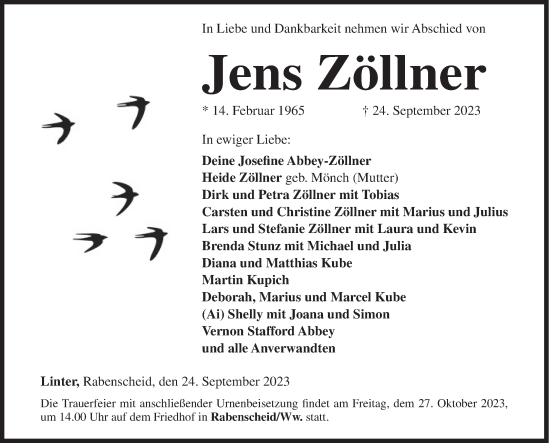 Traueranzeige von Jens Zöllner von Siegener Zeitung