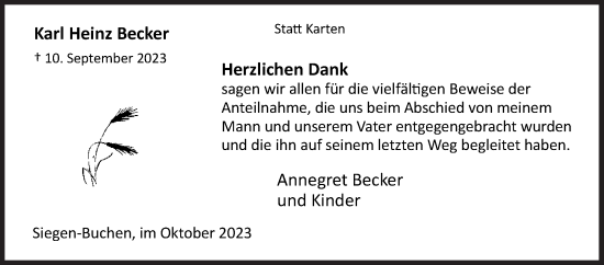 Traueranzeige von Karl Heinz Becker von Siegener Zeitung