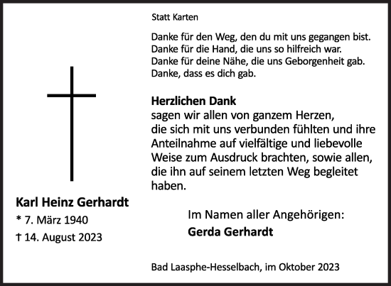 Traueranzeige von Karl Heinz Gerhardt von Siegener Zeitung