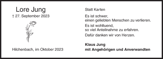 Traueranzeige von Lore Jung von Siegener Zeitung