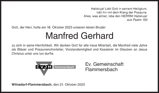 Traueranzeige von Manfred Gerhard von Siegener Zeitung