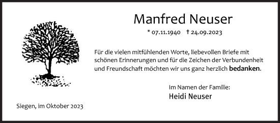 Traueranzeige von Manfred Neuser von Siegener Zeitung