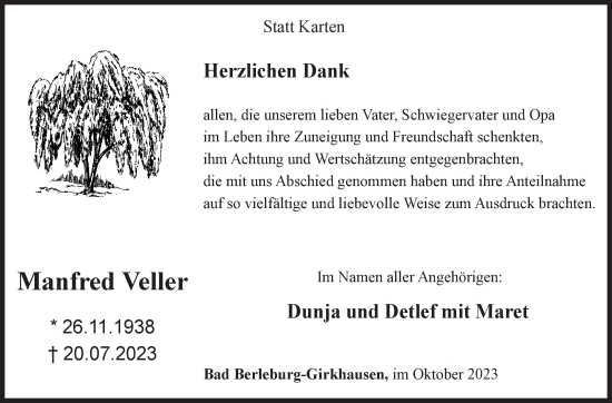 Traueranzeige von Manfred Veller von Siegener Zeitung
