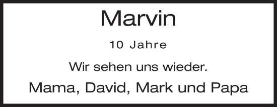 Traueranzeige von Marvin  von Siegener Zeitung