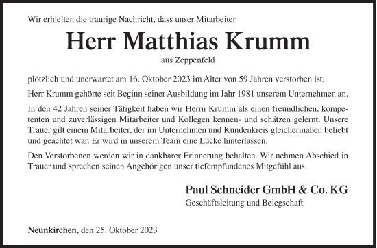 Traueranzeige von Matthias Krumm von Siegener Zeitung