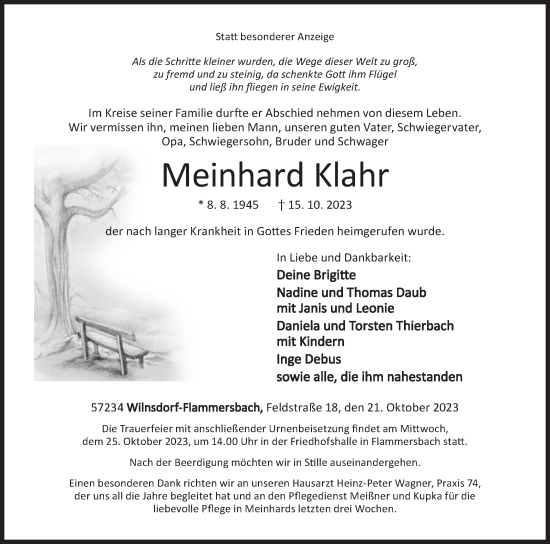 Traueranzeige von Meinhard Klahr von Siegener Zeitung