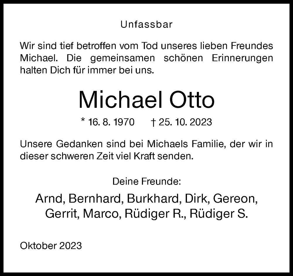  Traueranzeige für Michael Otto vom 31.10.2023 aus Siegener Zeitung