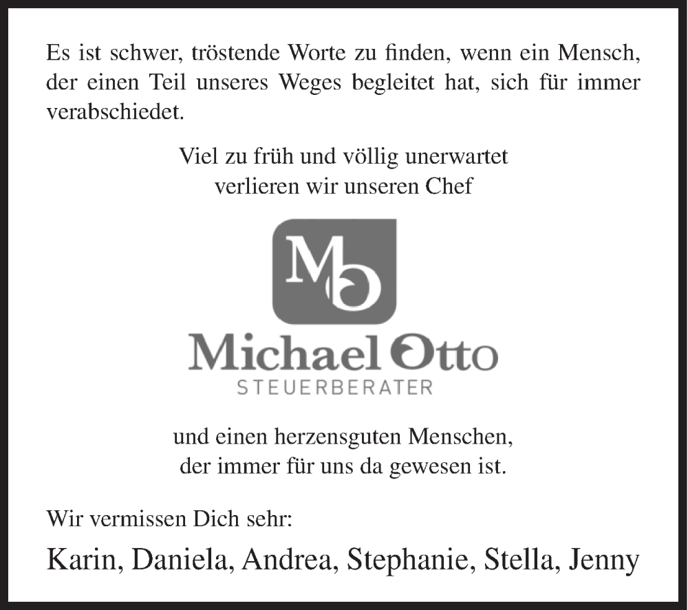 Traueranzeige für Michael Otto vom 31.10.2023 aus Siegener Zeitung