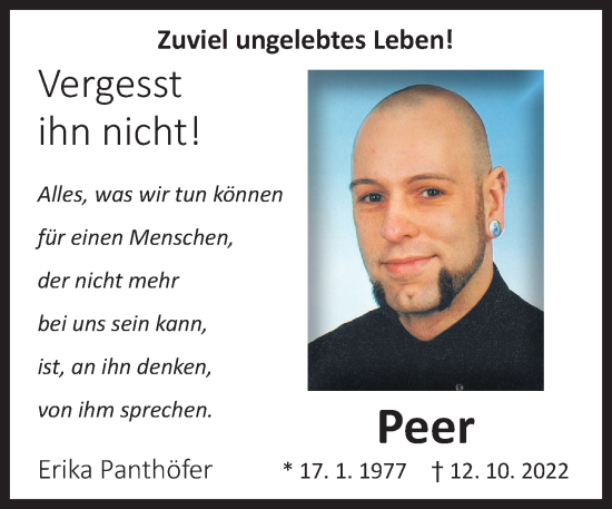 Traueranzeige von Peer  von Siegener Zeitung