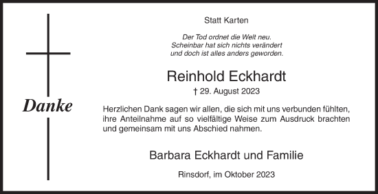 Traueranzeige von Reinhold Eckhardt von Siegener Zeitung