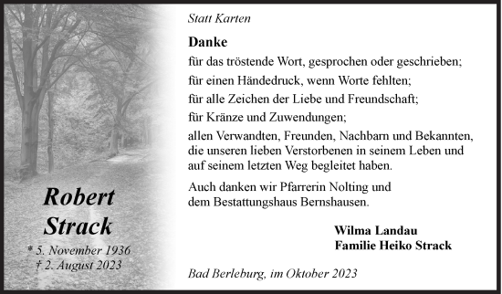 Traueranzeige von Robert Strack von Siegener Zeitung