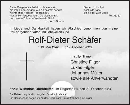 Traueranzeige von Rolf-Dieter Schäfer von Siegener Zeitung