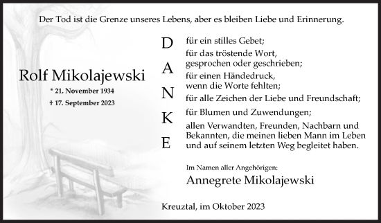Traueranzeige von Rolf Mikolajewski von Siegener Zeitung