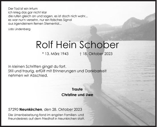 Traueranzeige von Rolf Hein Schober von Siegener Zeitung