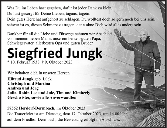 Traueranzeige von Siegfried Jungk von Siegener Zeitung