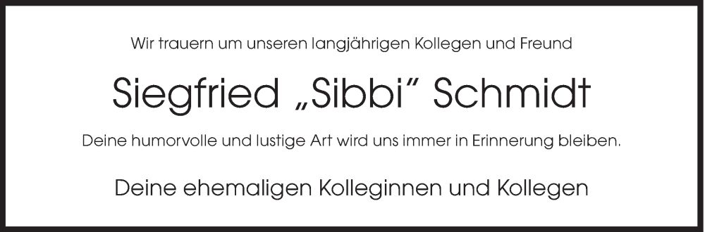  Traueranzeige für Siegfried  Schmidt vom 18.10.2023 aus Siegener Zeitung