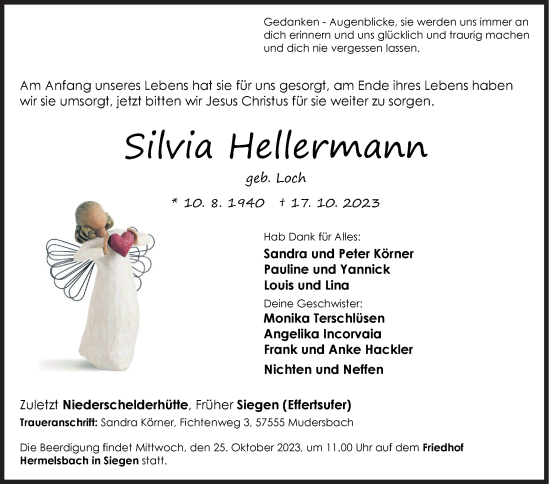 Traueranzeige von Silvia Hellermann von Siegener Zeitung