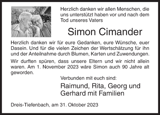Traueranzeige von Simon Cimander von Siegener Zeitung