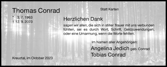 Traueranzeige von Thomas Conrad von Siegener Zeitung