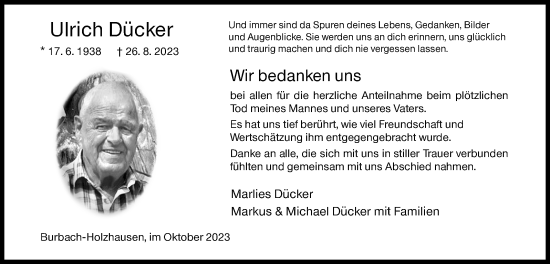 Traueranzeige von Ulrich Dücker von Siegener Zeitung