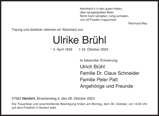 Traueranzeige von Ulrike Brühl von Siegener Zeitung