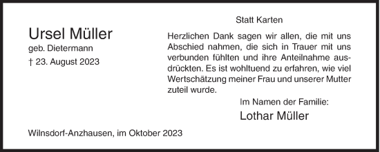 Traueranzeige von Ursel Müller von Siegener Zeitung