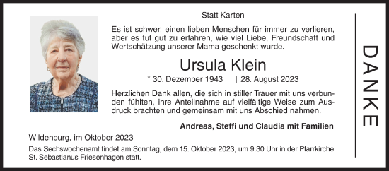 Traueranzeige von Ursula Klein von Siegener Zeitung