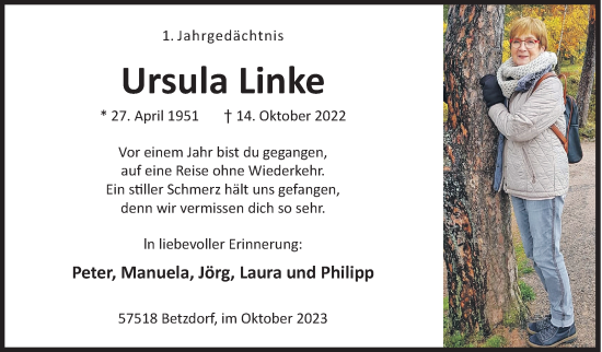 Traueranzeige von Ursula Linke von Siegener Zeitung