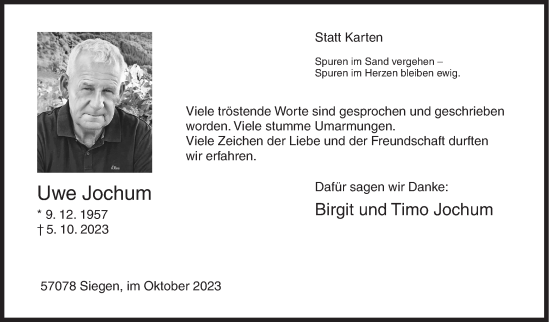 Traueranzeige von Uwe Jochum von Siegener Zeitung