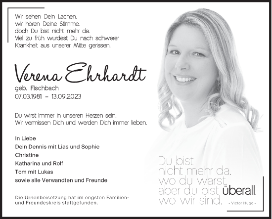 Traueranzeige von Verena Ehrhardt von Siegener Zeitung