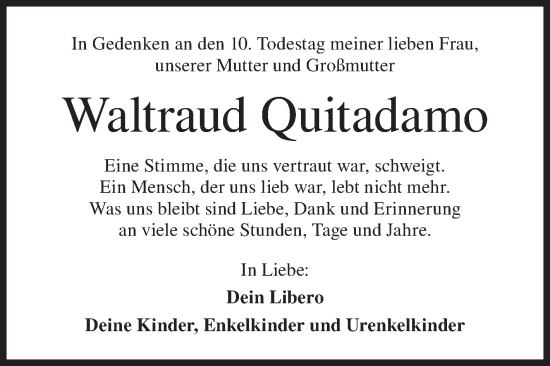 Traueranzeige von Waltraud Quitadamo von Siegener Zeitung