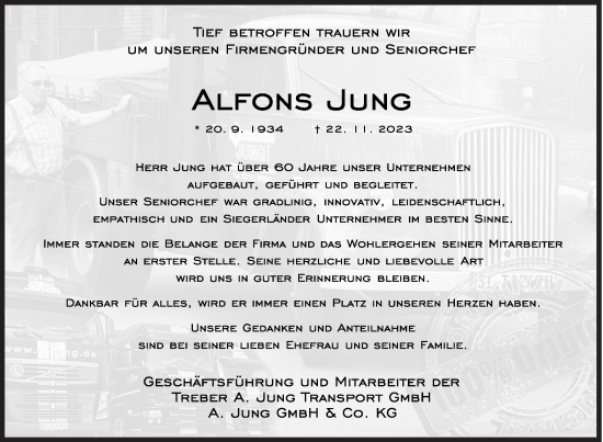 Traueranzeige von Alfons Jung von Siegener Zeitung